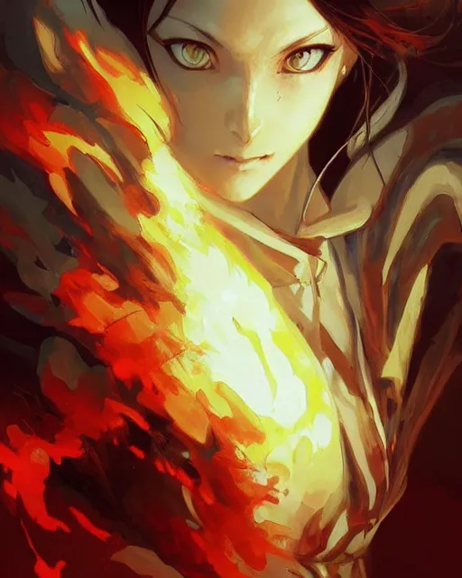 Image similar to red eyed anime girl, flames everywhere, highly detailed, digital painting, artstation, concept art, smooth, sharp focus, illustration, art by artgerm and greg rutkowski and alphonse mucha