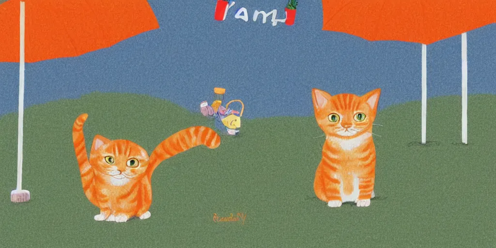 Image similar to an orange tabby kitten waiting in the rain in chuncheon by richard scarry