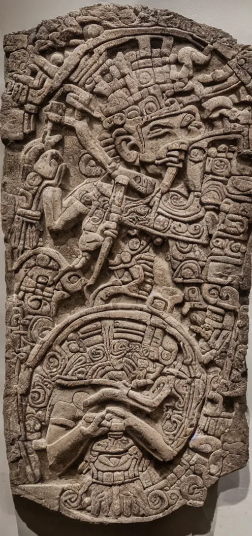 Prompt: a nicely lit high definition digital 8 0 mm photo of ancient mayan wall sculpture engraving about aliens and marijuana