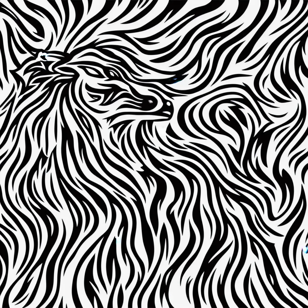 Image similar to a vector based illustration about howling wolf in the style of die cut sticker, negative space is mandatory, no gradients, black ink on white background, smooth curves, vector spline curve style