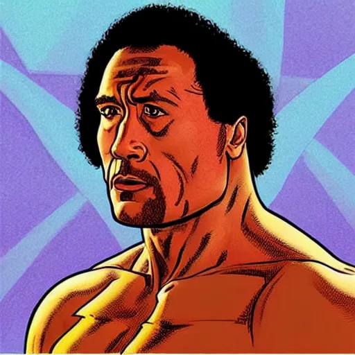 Prompt: “ dwayne johnson retro minimalist portrait by jean giraud, moebius starwatcher comic, 8 k ”