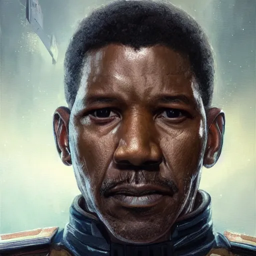 Prompt: portrait of a man by greg rutkowski, he looks like denzel washington, wearing the navy admiral uniform of the corellian confederation, star wars expanded universe, he is about 5 0 years old, highly detailed portrait, digital painting, artstation, concept art, smooth, sharp foccus ilustration, artstation hq