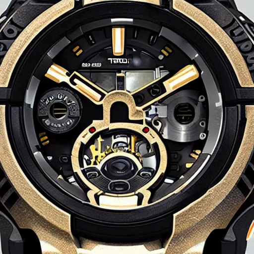 Image similar to a perfectly detailed gshock watch concept steampunk, metaverse, cyberpunk