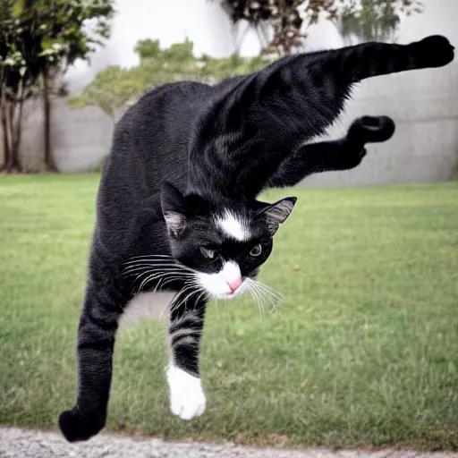 Prompt: a cat doing a backflip, realistic