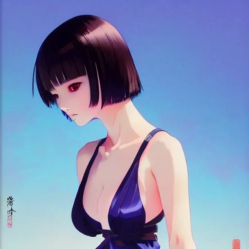 Image similar to a beautiful young japanese natalie portman alluring gravure model in crop top, large chest, by ilya kuvshinov and artgerm, aesthetic, gorgeous, alluring, attractive, gapmoe yandere grimdark, trending on pixiv fanbox, painted by greg rutkowski makoto shinkai takashi takeuchi studio ghibli, akihiko yoshida