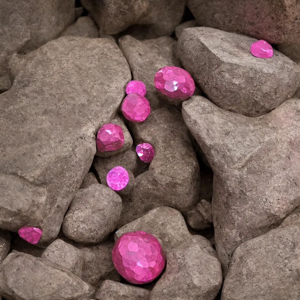 Prompt: Primitive stone computer with pink rhinestones, National Geographic, 8K