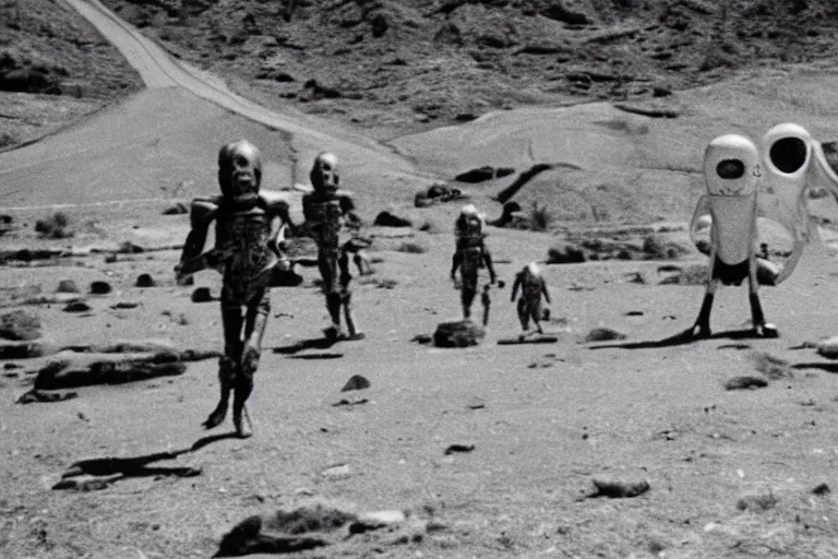 Image similar to leaked 1960s photograph of aliens and UFOs inside area 51