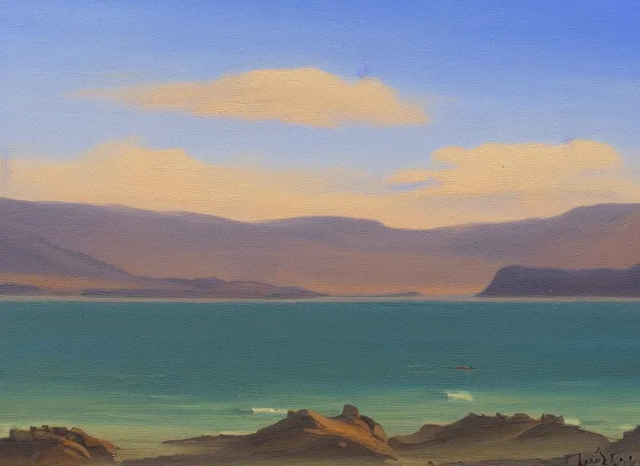 Image similar to baja california bay in the style of hudson river school of art, oil on canvas
