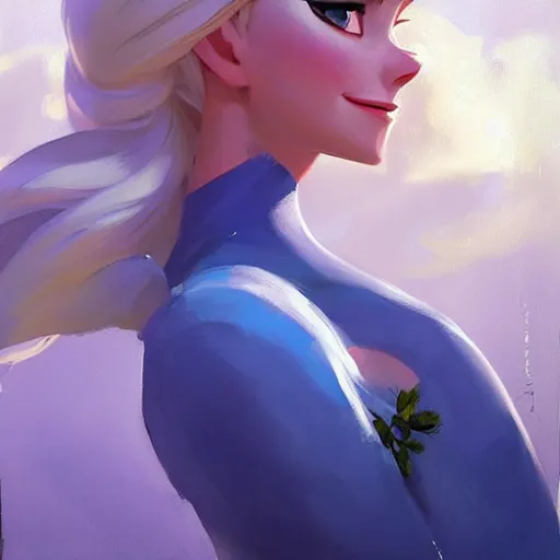 Image similar to greg manchess portrait painting of elsa from frozen as overwatch character, medium shot, asymmetrical, profile picture, organic painting, sunny day, matte painting, bold shapes, hard edges, street art, trending on artstation, by huang guangjian and gil elvgren and sachin teng