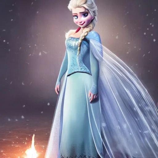 Prompt: photo of Elsa from Frozen as a witch in Hogwarts from Harry Potter, wearing the Griffyndor attire, dramatic lighting