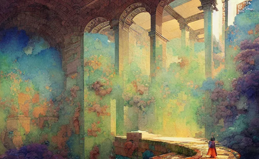 Image similar to tiled room squared waterway, aqueducts, fantasy. intricate, amazing composition, colorful watercolor, by ruan jia, by maxfield parrish, by marc simonetti, by hikari shimoda, by robert hubert, by zhang kechun, illustration, gloomy