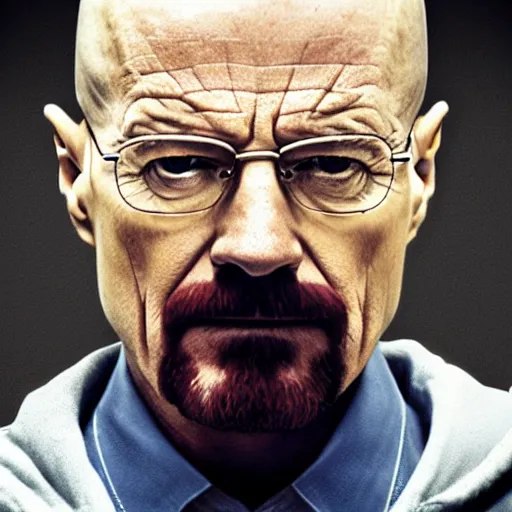 Image similar to walter white staring at camera, creepily, tight shot