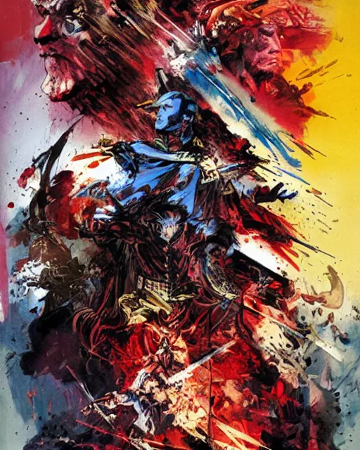 Image similar to the art of war poster by bill sienkiewicz and jaime jones