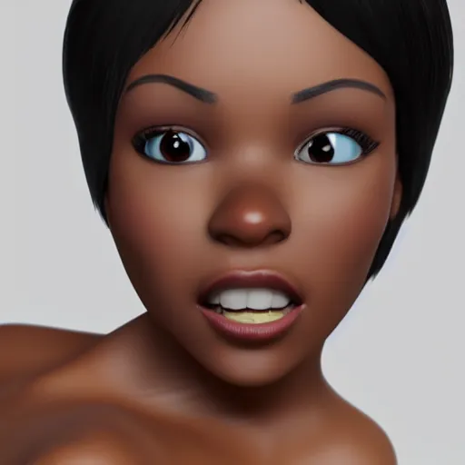 Prompt: Beautiful black woman with short black hair, facial sexy and brown eyes posing, depicted as a Pixar character, high quality cg render, 4k