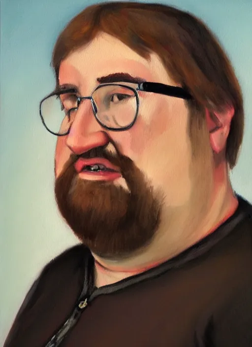 Image similar to tasteful oil painting portrait of gabe newell