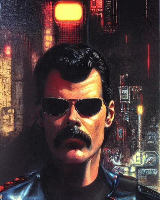 Prompt: drdisrespect in blade runner airbrush, drew struzan illustration art, key art