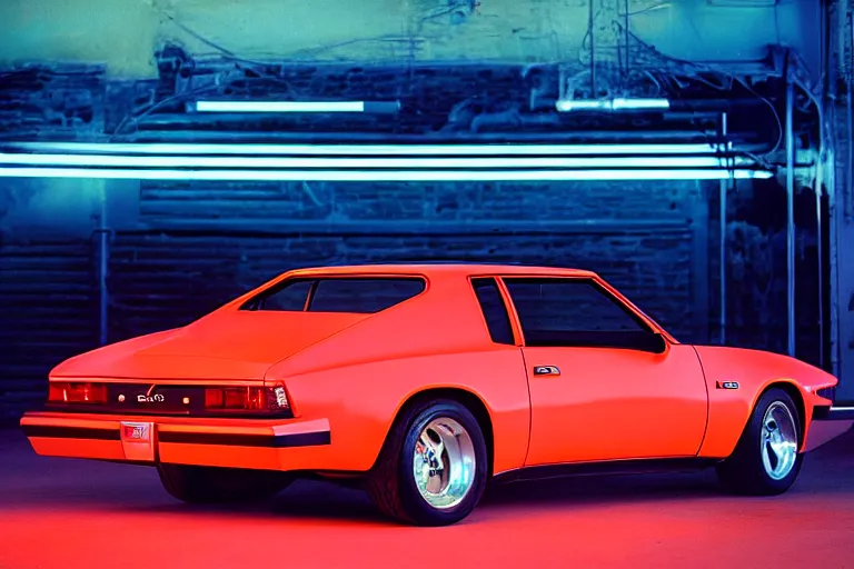 Prompt: studio photoshoot designed by giorgetto giugiaro of a single 1 9 8 8 fj 4 0 chevelle fairmont, thick neon lights, ektachrome photograph, volumetric lighting, f 8 aperture, cinematic eastman 5 3 8 4 film