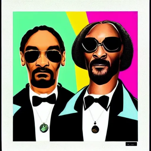 Image similar to 90s style pop art of Phil Collins and Snoop Dogg standing next to each other in the background of never gonna give you up song