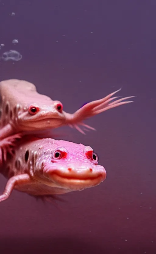 Image similar to axolotl mexican walking fish cute amphibian, wide angle shot by greg rutkowski