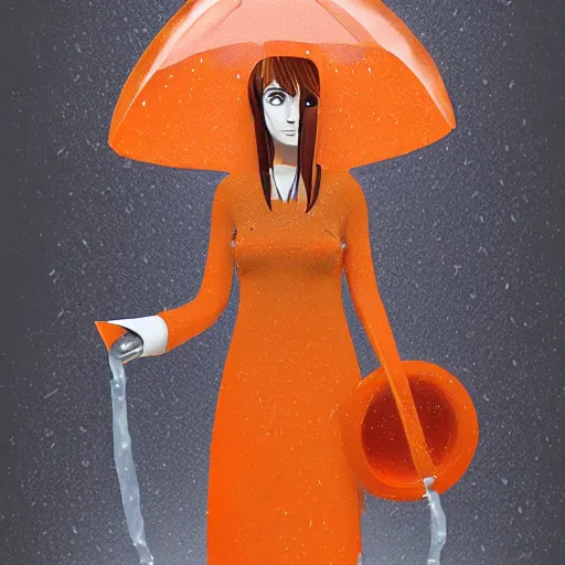 Prompt: orange queen in the rain 2d, trending on artstation