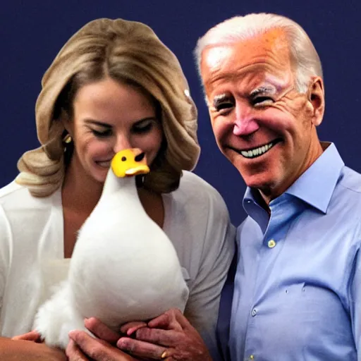 Image similar to joe biden holding a duck