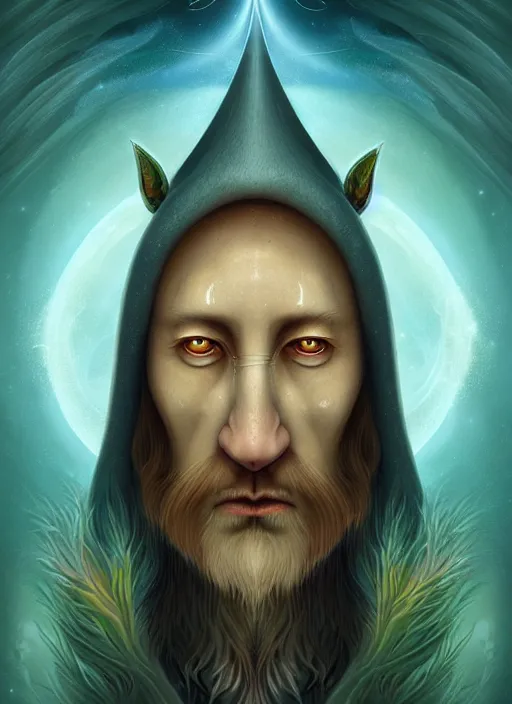 Prompt: matte symmetrical portrait of a wizard of the keltic tribe revealing the ancient secret of how life entered the cosmos, noble bearing. by hieronymus bosch, cyril rolando, esher and natalie shau, whimsical, profound, impossible. trending on devaintart.