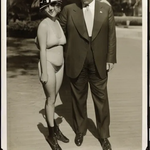 Prompt: donald trump wearing a bathing suit, 1 9 2 0 s