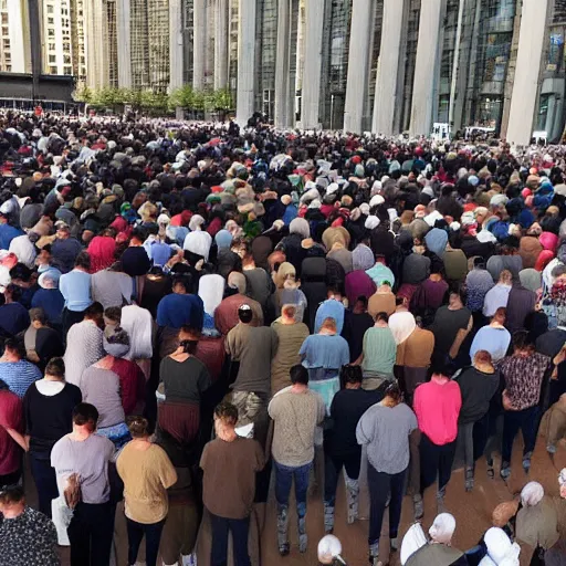 Prompt: a crowd of people praying in front of a giant iphone