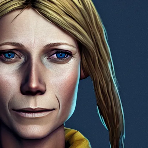 Image similar to gwyneth paltrow portrait, borderlands, tales from the borderlands, the wolf among us, comic, cinematic lighting, studio quality, 8 k