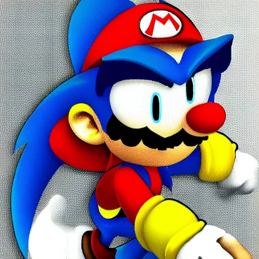 Image similar to a cross between mario and sonic