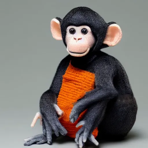 Prompt: a stuffed monkey is sitting on a white surface, a character portrait by toss woollaston, cg society contest winner, rococo, made of beads and yarn, adafruit, made of rubber