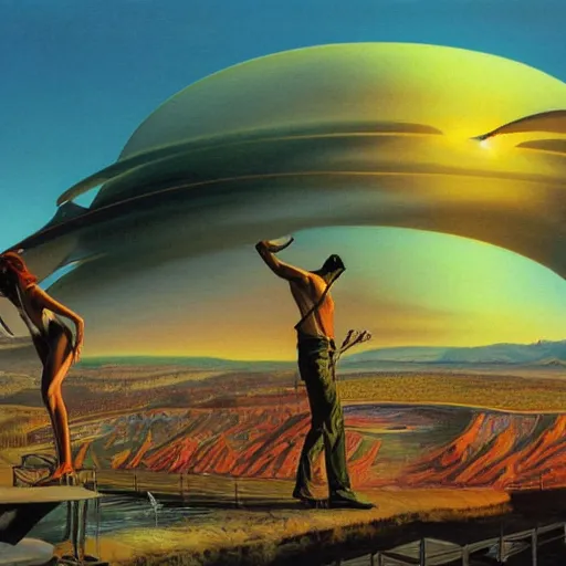 Image similar to bio-futurism,panorama,utopia,beautiful sunset,boris vallejo,photorealistic,detailed