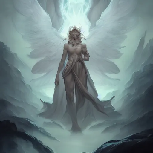 Image similar to a beautiful angel of shadows from angelarium, centered composition, by pete mohrbacher and artgerm and wlop, digital art, highly detailed, intricate, fantasy, mystical, ethereal, Trending on Artstation HQ, deviantart, unreal engine, 4K UHD image