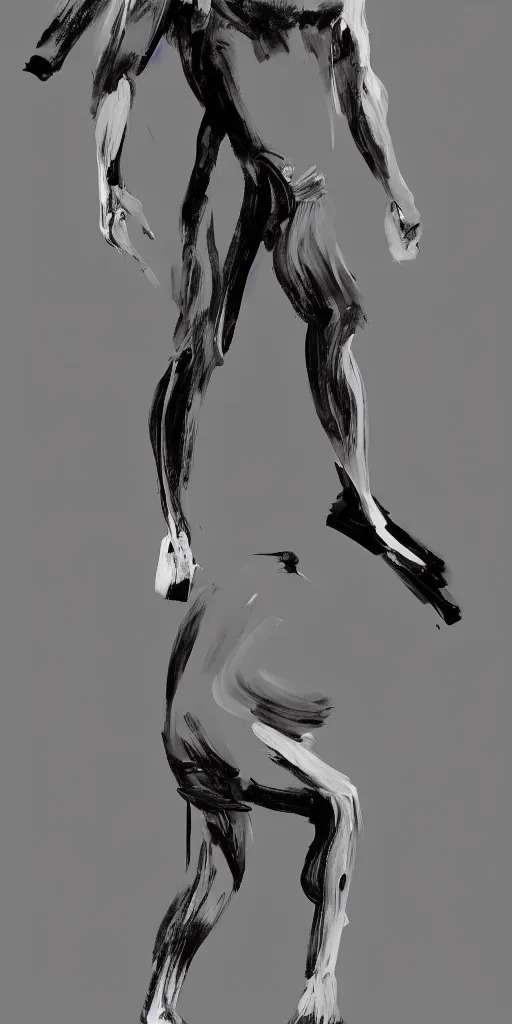 Image similar to minimal thick long paint brush strokes, outline suggesting the physique of one!!! thin athletic man posing dramatically, closeup, matte paint colors, long flowing brush strokes, abstract painting trending on artstation