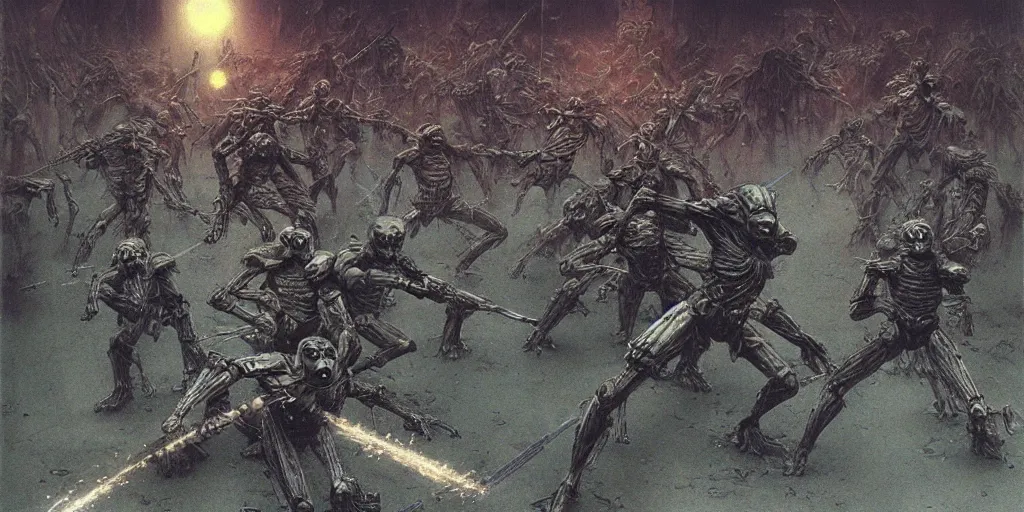Prompt: Battles of the Clone Wars (from Star Wars) by Beksinski, Luis Royo