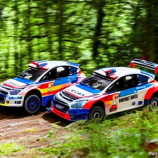 Image similar to 3 rally cars racing through a forest with a river behind them, sun shining through the trees, motion blur high detail ultra realistic 8k,-W 1024