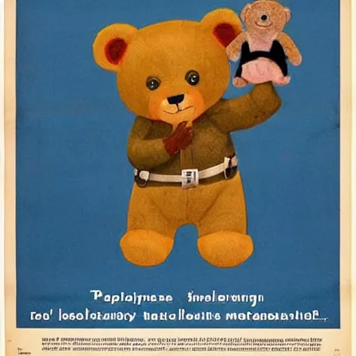 Image similar to hitler holding a teddy bear, propaganda poster