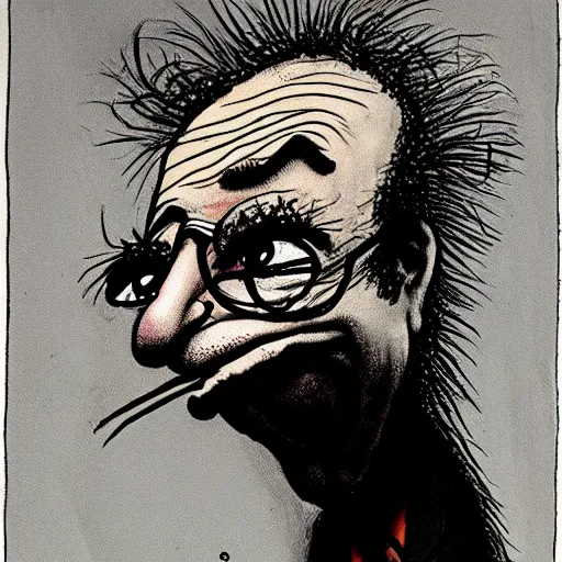 Image similar to : barney looking sad, political cartoon, style of Ralph Steadman