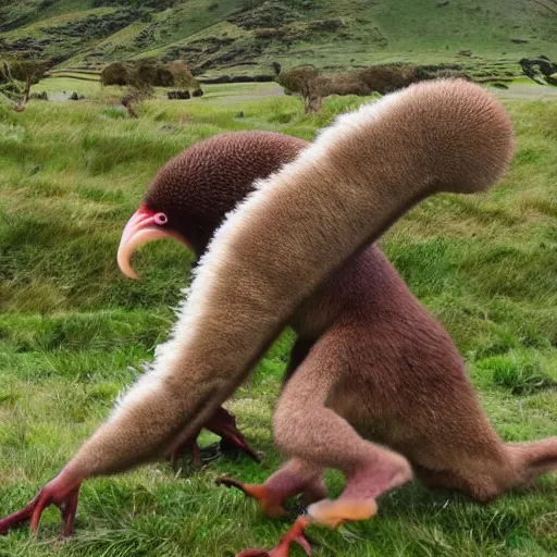 Prompt: giant kiwis have just invaded new zealand