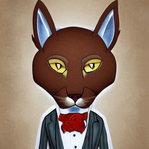 Image similar to a cartoon drawing of main character portrait anthro anthropomorphic mountain lion head animal person fursona wearing suit and tie furry 2 d masterpiece commission art solid background