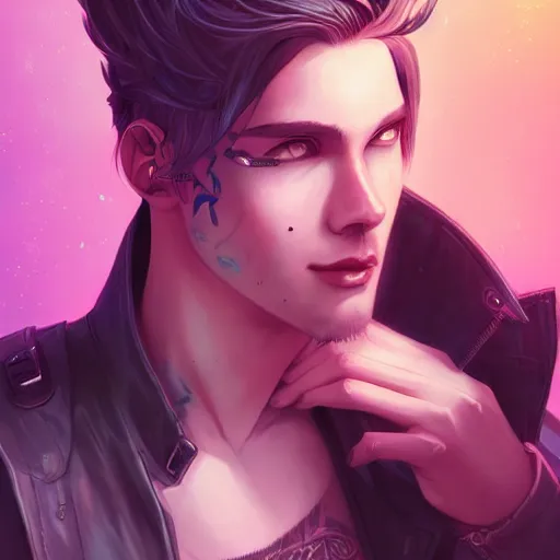 Image similar to a portrait of a handsome punkrocker, art by lois van baarle and loish and ross tran and rossdraws and sam yang and samdoesarts and artgerm and saruei, digital art, highly detailed, intricate, sharp focus, Trending on Artstation HQ, deviantart, unreal engine 5, 4K UHD image