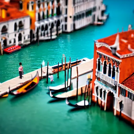 Prompt: venice made with lego blocks, tiltshift photography, crystal clear turquoise water