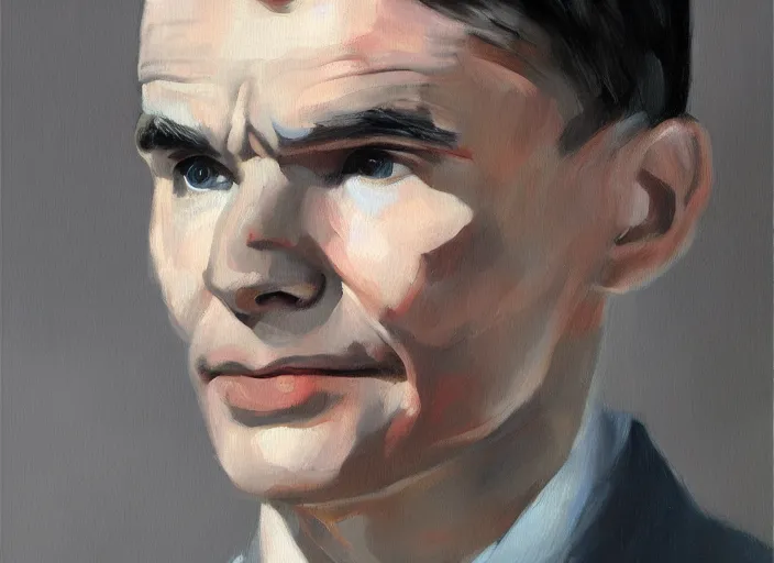 Image similar to alan turing, oil painting by jama jurabaev, extremely detailed, brush hard, artstation, for aaa game, high quality, brush stroke