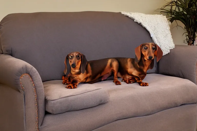 Prompt: dachshund couch, product photo