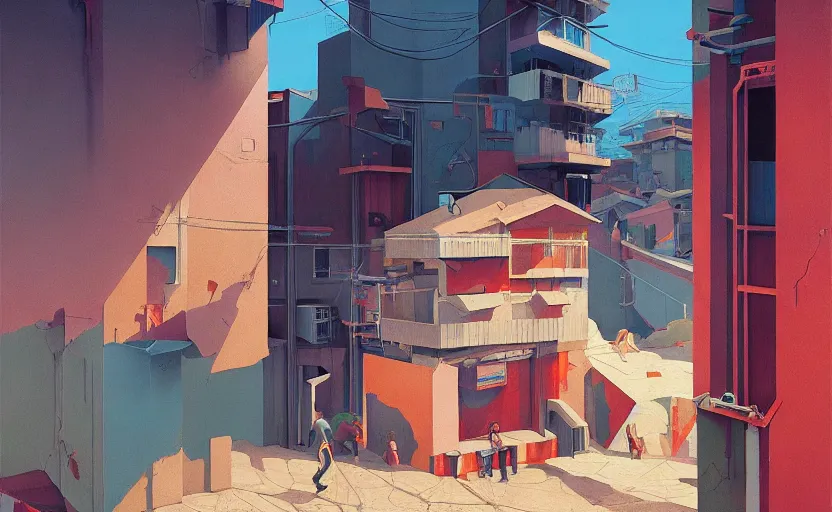 Image similar to Mysteriuos Favela, very coherent, painted by Edward Hopper, Wayne Barlowe, painted by James Gilleard, airbrush, art by JamesJean