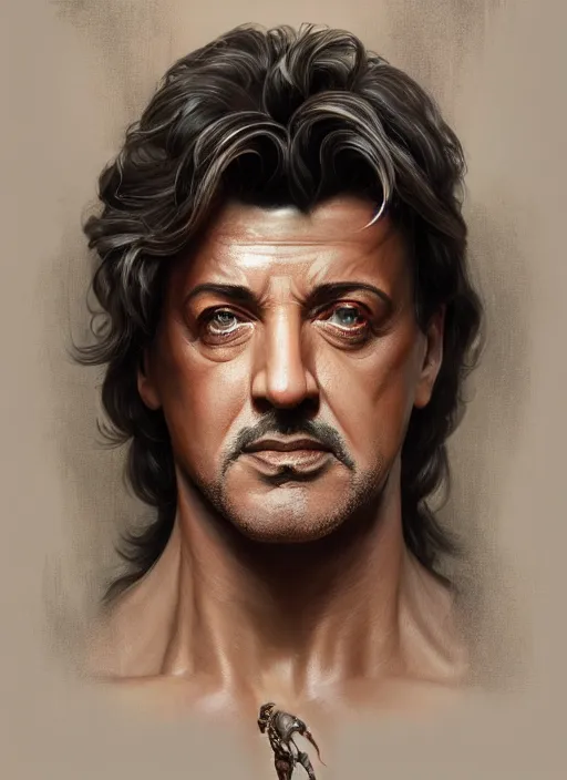 Prompt: symmetry!! silvester stallone, machine parts embedded into face, intricate, elegant, highly detailed, digital painting, artstation, concept art, smooth, sharp focus, illustration, art by artgerm and greg rutkowski and alphonse mucha, 8 k