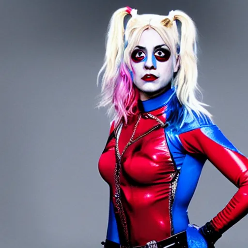 Image similar to A still of Kaley Cuoco as Harley Quinn