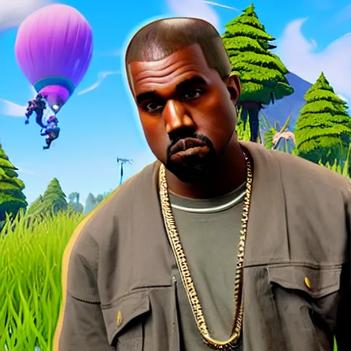 Image similar to kanye west in fortnite lobby 3 d avatar skin