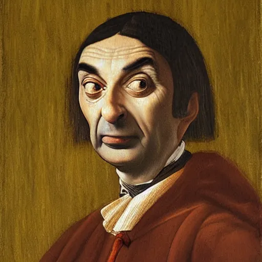 Image similar to a painting of Mr. Bean by Leonardo Da Vinci