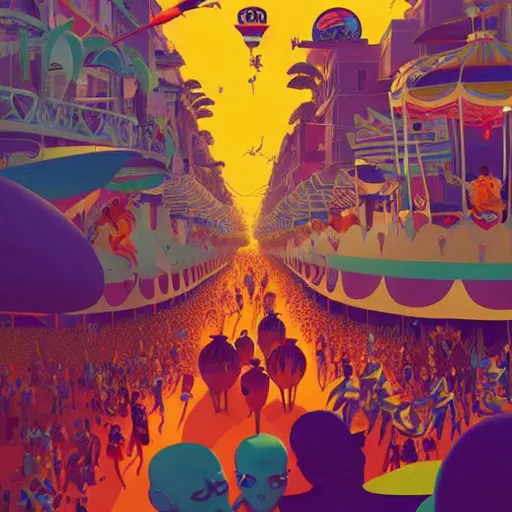 Image similar to carnival in rio de janiero by paolo eleuteri serpieri and tomer hanuka and chesley bonestell and daniel merriam and tomokazu matsuyama, unreal engine, high resolution render, featured on artstation, octane, 8 k, highly intricate details, vivid colors, vector illustration